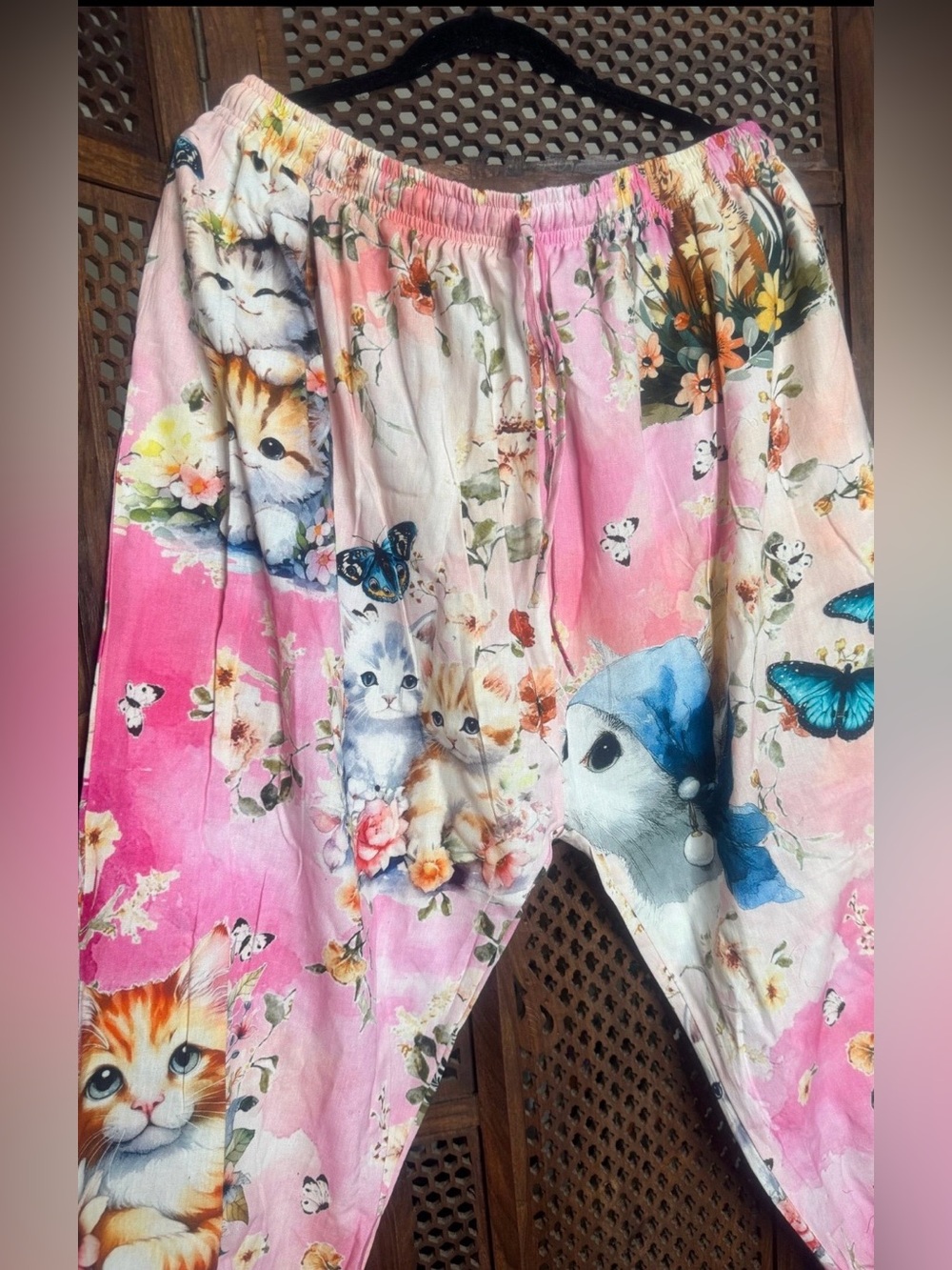 NWOT Kantha Karma Pink Kitty and Butterfly Joggers